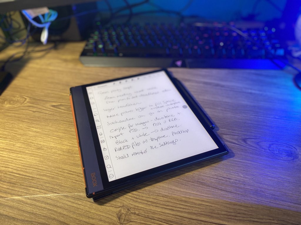 Photo showing the native notebook app and some handwritten notes